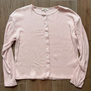 Madewell • Light Pink Ribbed Button Up Sweater Top